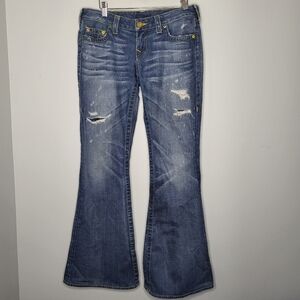 True Religion Women's Vintage Carrie Low Rise Flare Distressed Jeans Size 29